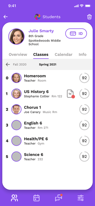 Student Class List Screen